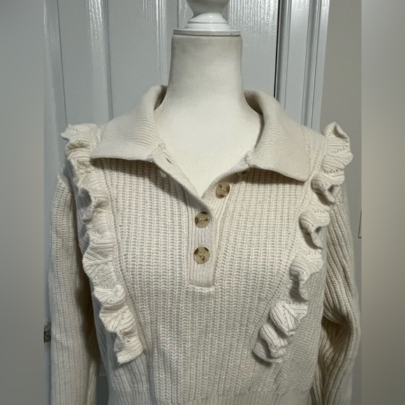 Derek Lam 10 Crosby Noelia Collared Ruffle Cropped Sweater in Ivory - Picture 4 of 6